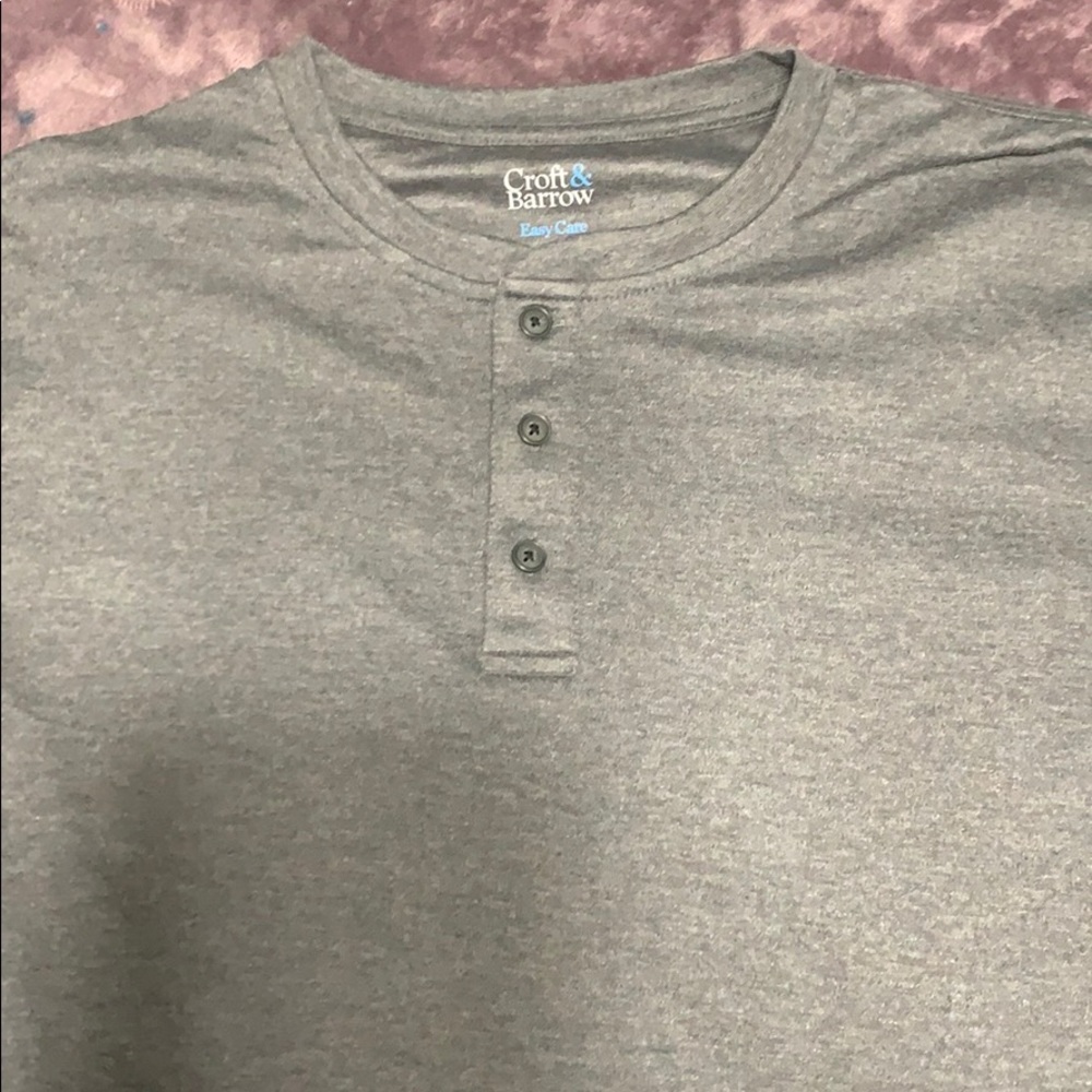 Grey long sleeve, 3 button up shirt